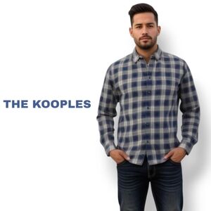 The Kooples Relaxed Distressed Button Blue Plaid Shirt